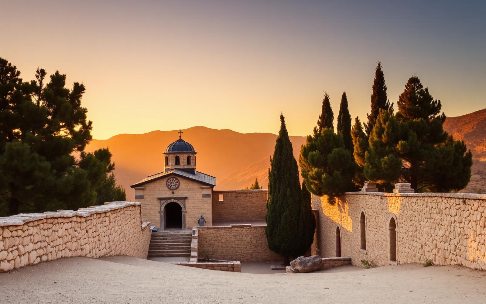 The Monastery of Saint Maron in Annaya, Lebanon at golden hour