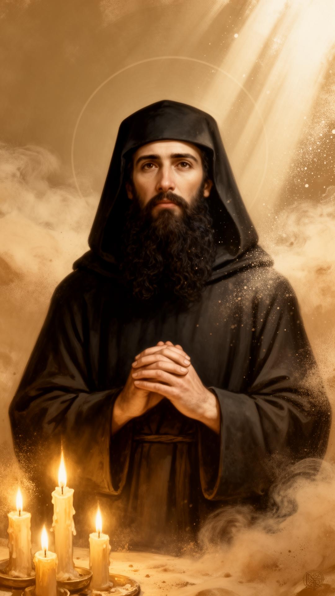 Iconographic portrait of Saint Charbel Makhlouf in prayer